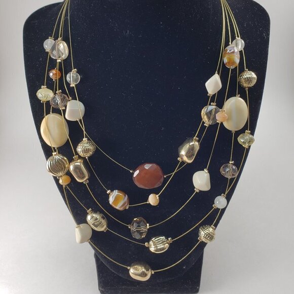 Gold tone Layered colorful Beaded Statement Necklace w/ Matching Earrings Women - Picture 1 of 9